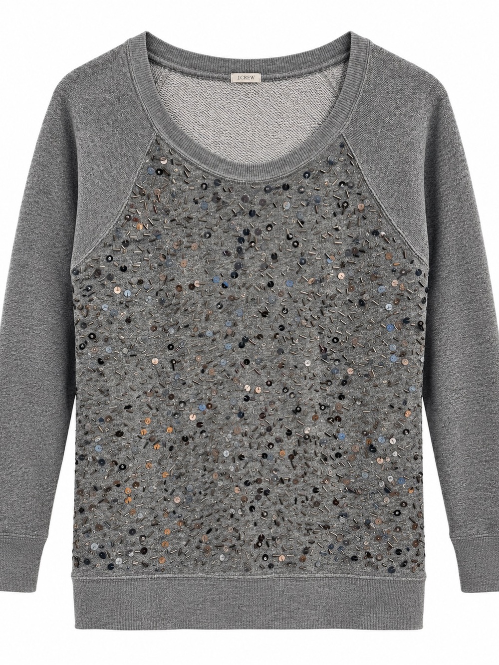 J. Crew Gray Sequined Beaded Crewneck Sweatershirt
